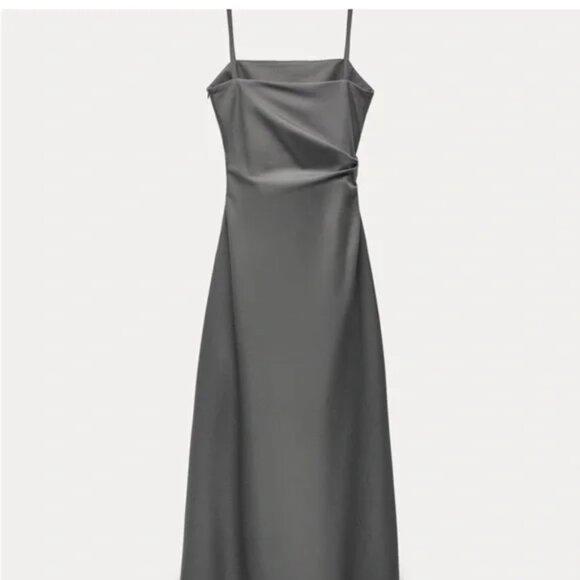 ZARA Long Dress Khaki Gray with Tanks ZW COLLECTION WOOL Blend RUCHED Size: S - Picture 8 of 16